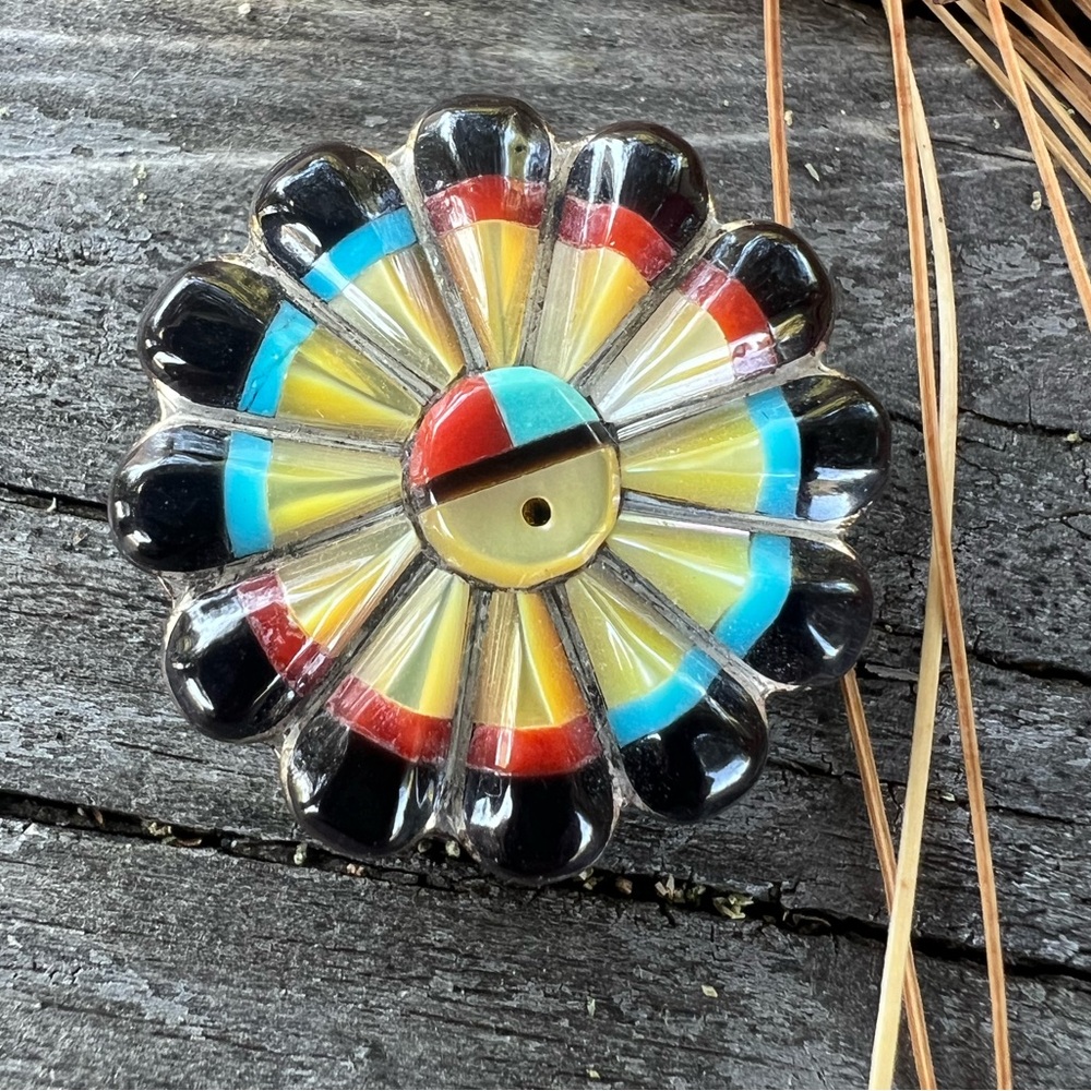 Colorful Vintage sterling zuni sun Pin or pendant